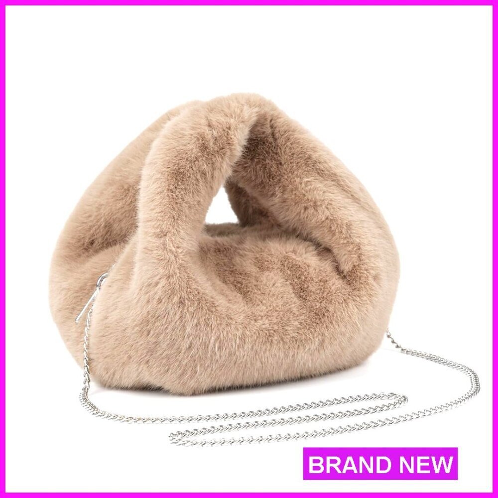 Faux Fur Crossbody Hobo Bag Plush Soft Chain Strap Winter Evening Purse